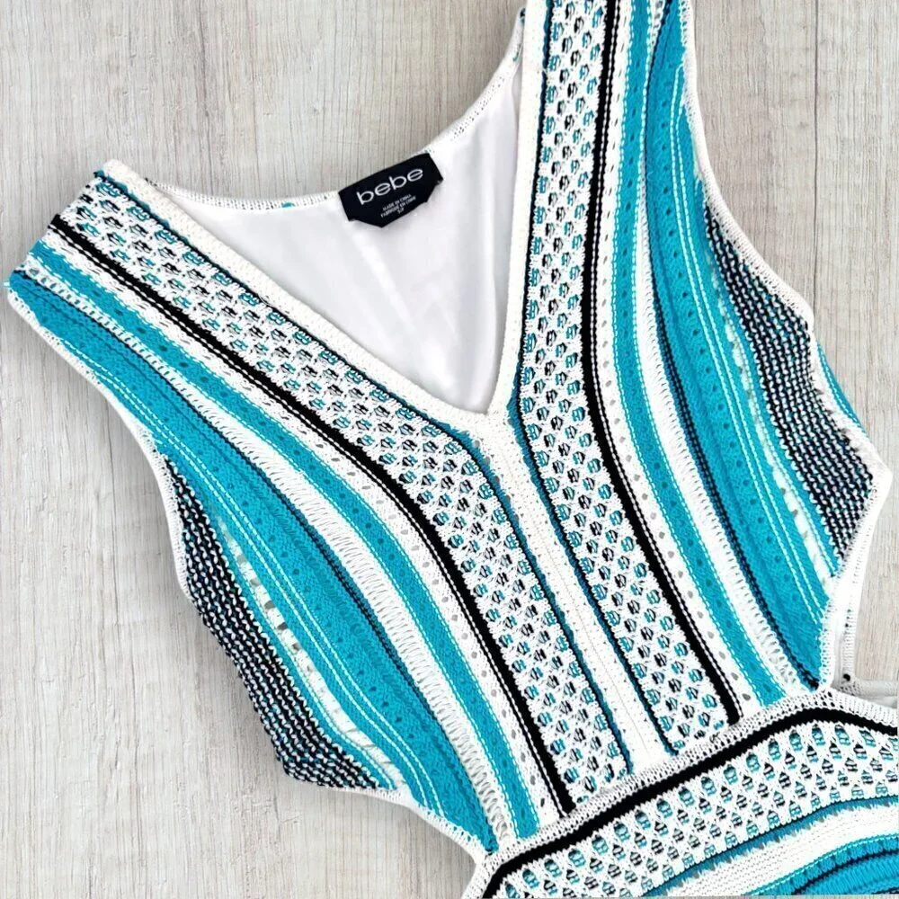 Bebe Cutout Knit Midi Dress Turquoise Striped Bodycon Sweater Dress Women S
